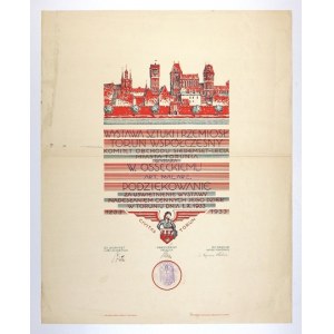 [TORUN]. An ornamental diploma from the Mayor of Toruń to painter Wilhelm (Wolf) Ossecki for preparing the Exhibition of Art and ...