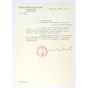 [WOJTYŁA Karol]. Podpis kardynała Karola Wojtyły pod maszynopisowym listem kierowanym do ks....