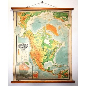 AMERYKA Północna. Mapa barwna form. 113,5x87,5 cm.