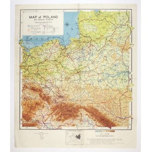 [POLSKA]. Map of Poland and Adjacent Countries. Mapa barwna form. 52,5x48,8 na ark. 62,8x53,...