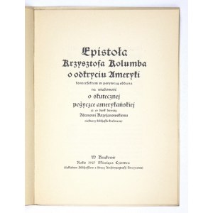 KOLUMB Krzysztof - Epistoła ... o odkryciu Ameryki konterfektem w porywczą oddana na wiadomość o skutecznej pożyczce ame...