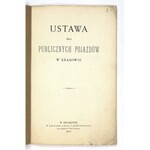 USTAWA dla publicznych pojazdów w Krakowie. Kraków 1873. Druk. L. Paszkowskiego. 8, s. [2], 15....