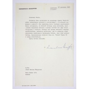 [WOJTYŁA Karol]. Podpis kardynała Karola Wojtyły pod maszynopisowym listem kierowanym do Józefa Święcickiego,...