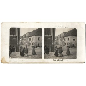 [KRAKÓW - cyganki pod Wawelem - fotografia sytuacyjna]. [1906]. Fotografia stereoskopowa form. 6,...