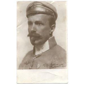 [LEGIONY Polskie - ppłk Leon Berbecki - fotografia portretowa]. [1916]. Fotografia pocztówkowa form. 13,9x8,...