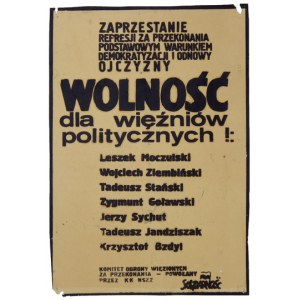 ZAPRZESTANIE represji za przekonania podstawowym warunkiem demokratyzacji i odnowy Ojczyzny. Wolność dla więźniów polity...