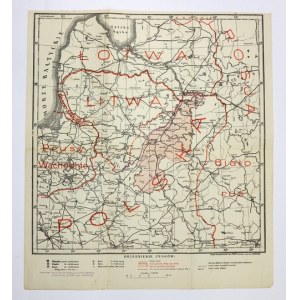 [WILEŃSZCZYZNA]. Nowa granica Polski na Wileńszczyźnie. Mapa trójbarwna form. 32,8x32,...