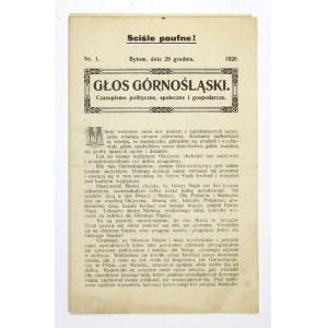 GŁOS Górnośląski. Nr 1: 29 XII 1920.