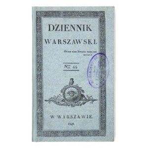 DZIENNIK Warszawski. Warszawa. Nakł. red. 16d. razem zbrosz. z zach. okł. brosz. T. 15: I-III 1829. s. [2],...