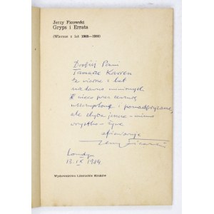 J. Ficowski - Gryps i errata. Wiersze. 1982. Z dedykacją autora