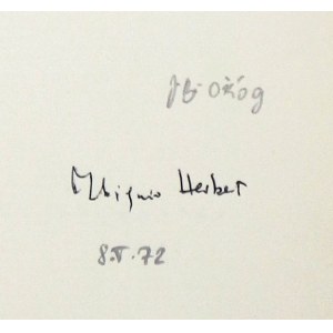 Z. Herbert - Studium przedmiotu. 1961. Z podpisem autora.