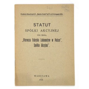 STATUT Spółki Aukcyjnej pod firmą: Pierwsza Fabryka Lokomotyw w Polsce, Spółka Aukcyjna. Warszawa 1930....