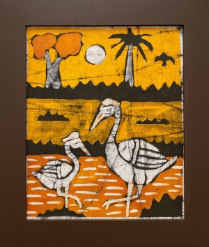 Ousman Bah, Brodzące ptaki na tle palmy i drzewa kapakowego