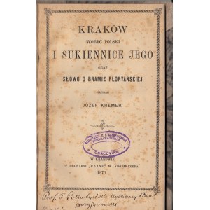 KREMER JÓZEF - KRAKÓW WOBEC POLSKI I SUKIENNICE JEGO ORAZ SŁOWO O BRAMIE FLORYAŃSKIEJ.