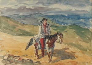 Leonard PĘKALSKI (1896-1944), Hucuł na koniu [rozmyślanie starego Hucuła], 1934