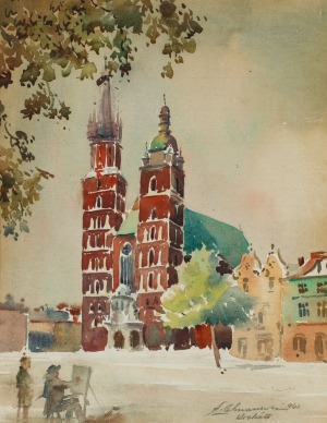 Antoni CHRZANOWSKI, WIDOK NA KOŚCIÓŁ MARIACKI W KRAKOWIE, 1942