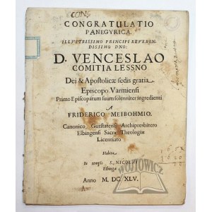 MYBAUM Fryderyk, Congratulatio Panegyrica. Illustrissimo Principi Reverendissimo dno: D. Venceslao Comitia Lessno.