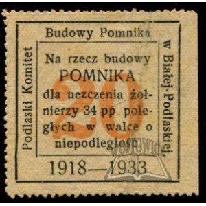 NA RZECZ budowy pomnika dla uczczenia żołnierzy 34 pp. poległych w walce o niepodległość.
