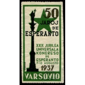 (ESPERANTO). 50 Jaroj de Esperanto. XXIX Jubilea Universala Kongreso de Esperanto. 7-15 augusto 1937 Varsovio.