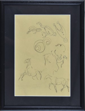 Karol Kossak (1896-1975), Szkice koni, rysunki satyryczne diabła, 1922