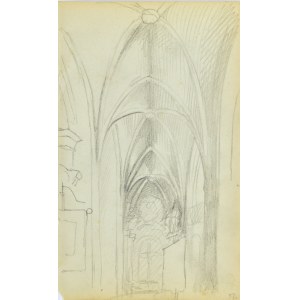 Jacek Malczewski (1854-1929), Widok na boczną nawę kościoła z gotyckim sklepieniem