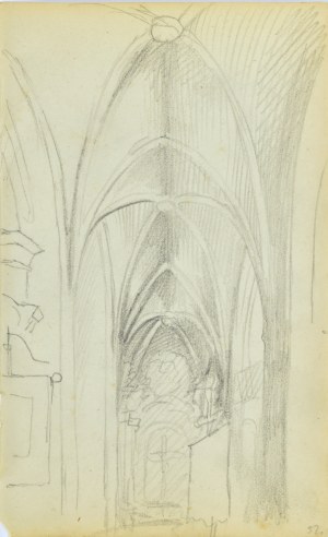 Jacek Malczewski (1854-1929), Widok na boczną nawę kościoła z gotyckim sklepieniem