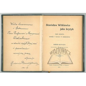 BENEDYKTOWICZ Ludomir, Stanisław Witkiewicz jako krytyk jego pojęcia, zasady i teorye w malarstwie.