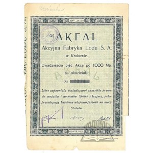 (AKCJE) AKFAL Akcyjna Fabryka Lodu S. A. w Krakowie.