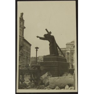 Warszawa 1944 Powstanie Warszawskie Figura Chrystusa Oraz Fragment Schodów Przed Kościołem Św. Krzyża 30 Viii Eugeniusz Haneman Fotografia [Vintage Print]