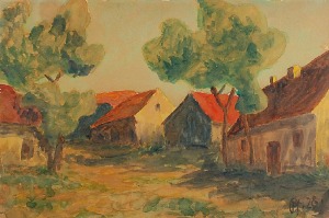 Jakub PFEFFENBERG (1900-ok. 1943), Pejzaż z domami, 1928
