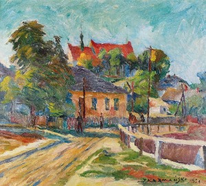 Jan KARMAŃSKI (1887-1958), Widok na Farę w Kazimierzu Dolnym, 1951
