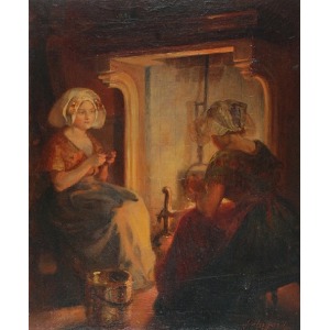W. HUGARD (XIX/XX w.), Dziewczyny przy kominku