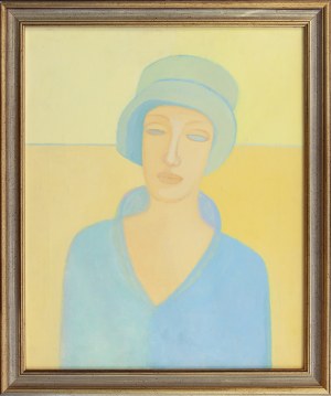 Magdalena SNARSKA, XX w., Przed wieczorem - portret Pani w niebieskim kapeluszu, z cyklu: Moja ulubiona pora dnia, 1996