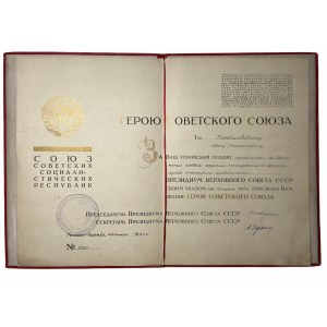 Wielkoformatowy Dyplom nadania tytułu Bohatera Związku Radzieckiego + zdjęcie