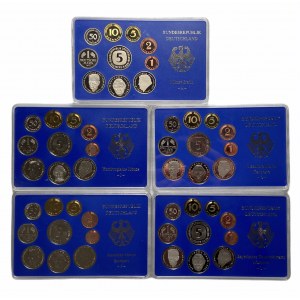 NIEMCY - zestaw monet od 1 fening do 5 marek 1991 - 5 różnych mennic A,D,F,G,J,