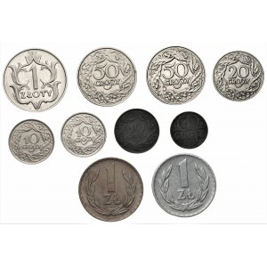 Zestaw 1 złoty oraz 50,20,10,1 grosz (1929-1949)