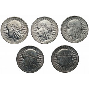 II RP - Zestaw 5 x 10 złotych 1932 - Głowa Kobiety