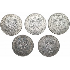 II RP - Zestaw 5 x 10 złotych 1932 - Głowa Kobiety