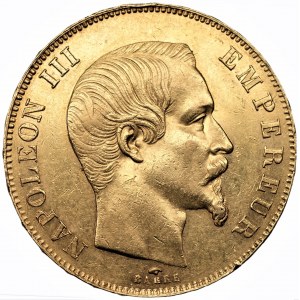 FRANCJA - Napoleon III - 50 franków 1857 Paryż (A) - złoto Au900, 16,11 gram.