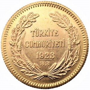 TURCJA - Mustafa Kemal Atatürk - 100 Kurush 1923 AN33 (1956) - złoto Au900, 7,22 gram