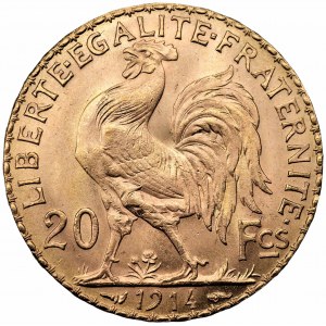 FRANCJA - 20 franków 1914 - złoto Au 900, waga 6,45 gram