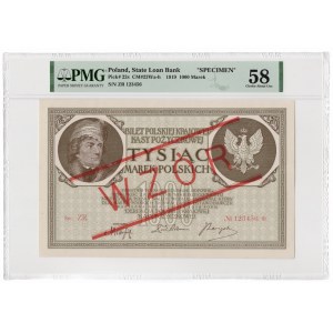 1.000 marek polskich 1919 - seria ZR - PMG 58 - ILUSTROWANY W KATALOGU CZESŁAWA MIŁCZAKA