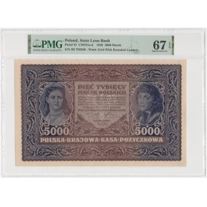 5.000 marek polskich 1920 - III Serja H - PMG 67 EPQ - MAX NOTA