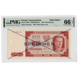 100 złotych 1948 - seria D789000/D123456 - PMG 66 EPQ - SPECIMEN - max nota