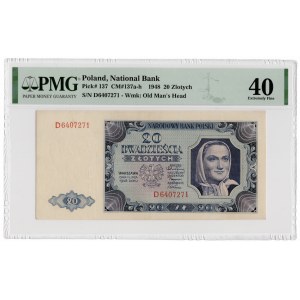 20 złotych 1948 - pojedyncza seria D - PMG 40