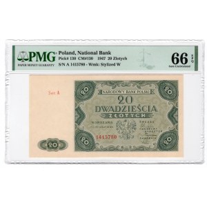 20 złotych 1947 - seria A - PMG 66 EPQ - 2-ga max nota