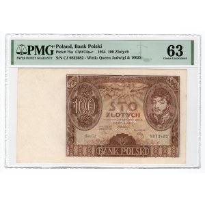 100 złotych 1934 - seria CJ - PMG 63