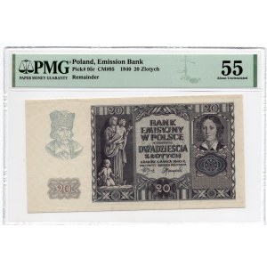 20 złotych 1940 - PMG 55 - bez serii i numeracji