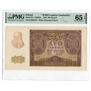 100 złotych 1940 - seria B - Falsyfikat ZWZ - PMG 65 EPQ