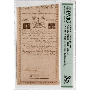 10 złotych 1794 - seria A - PMG 35 fragment napisu firmowego & Zoonen